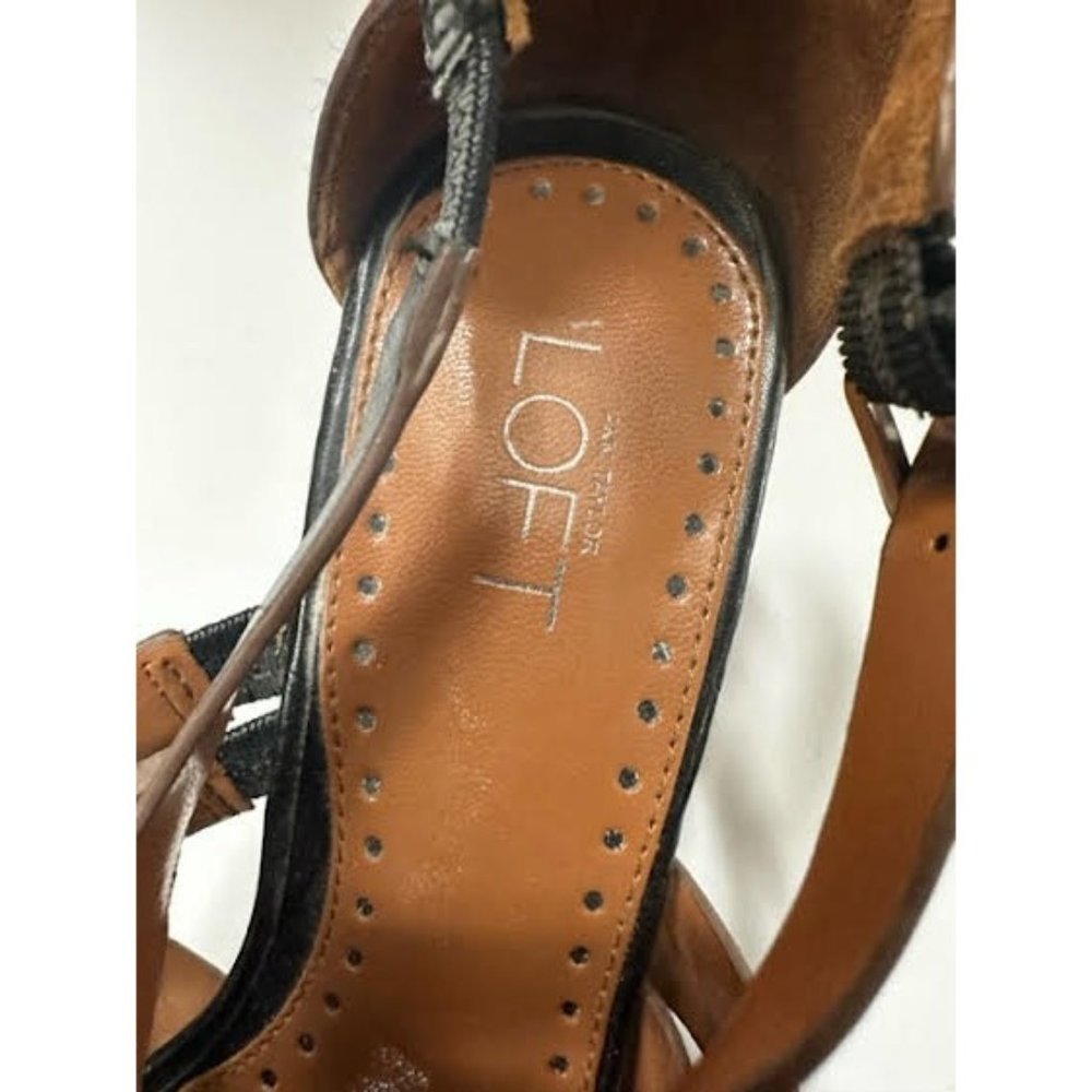 Ann Taylor Loft Women's Black Leather Strappy Chunky Cone Heel Sandals Size 7 - Picture 4 of 8
